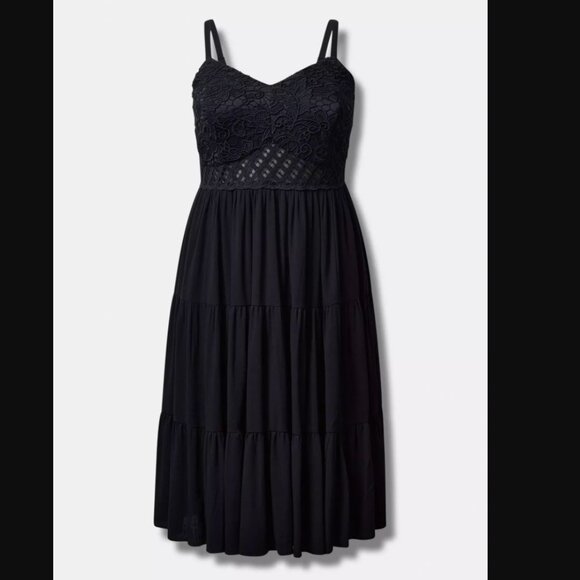 Torrid Midi Crinkle Gauze Lace Bodice Dress Size 5X Black Witchcore Whimsigoth - Picture 16 of 16